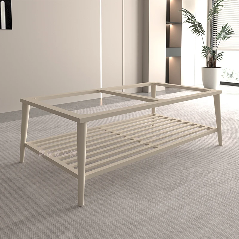 Light luxury small apartment coffee table table legs cream wind living room double-layer tea table foot rock slab marble coffee