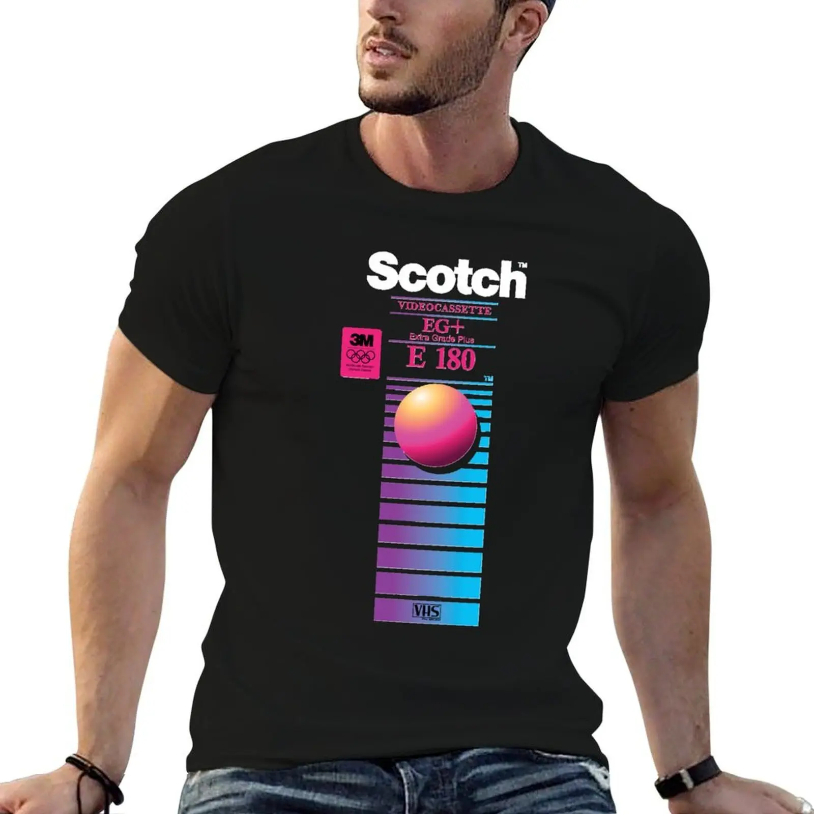 Vaporwave VHS Scotch E-180 EG+ T-Shirt cotton graphic tees oversizeds anime shirts men