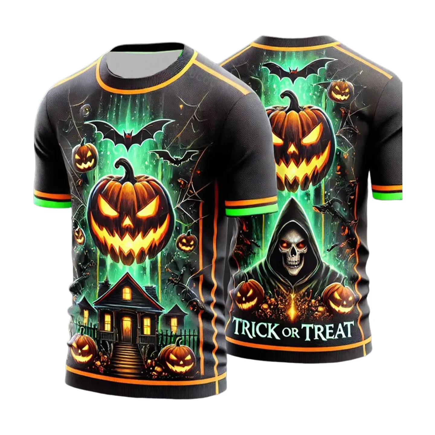 Pumpkin Graphic 3D Print Men's Women's T-Shirt Halloween Theme Family Party Short Sleeve Tees Oversize Round Neck Unisex Clothes