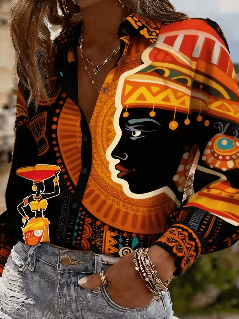 Women's Spring Summer Casual Loose Print Top African Ethnic Female Silhouette S… - Image 6