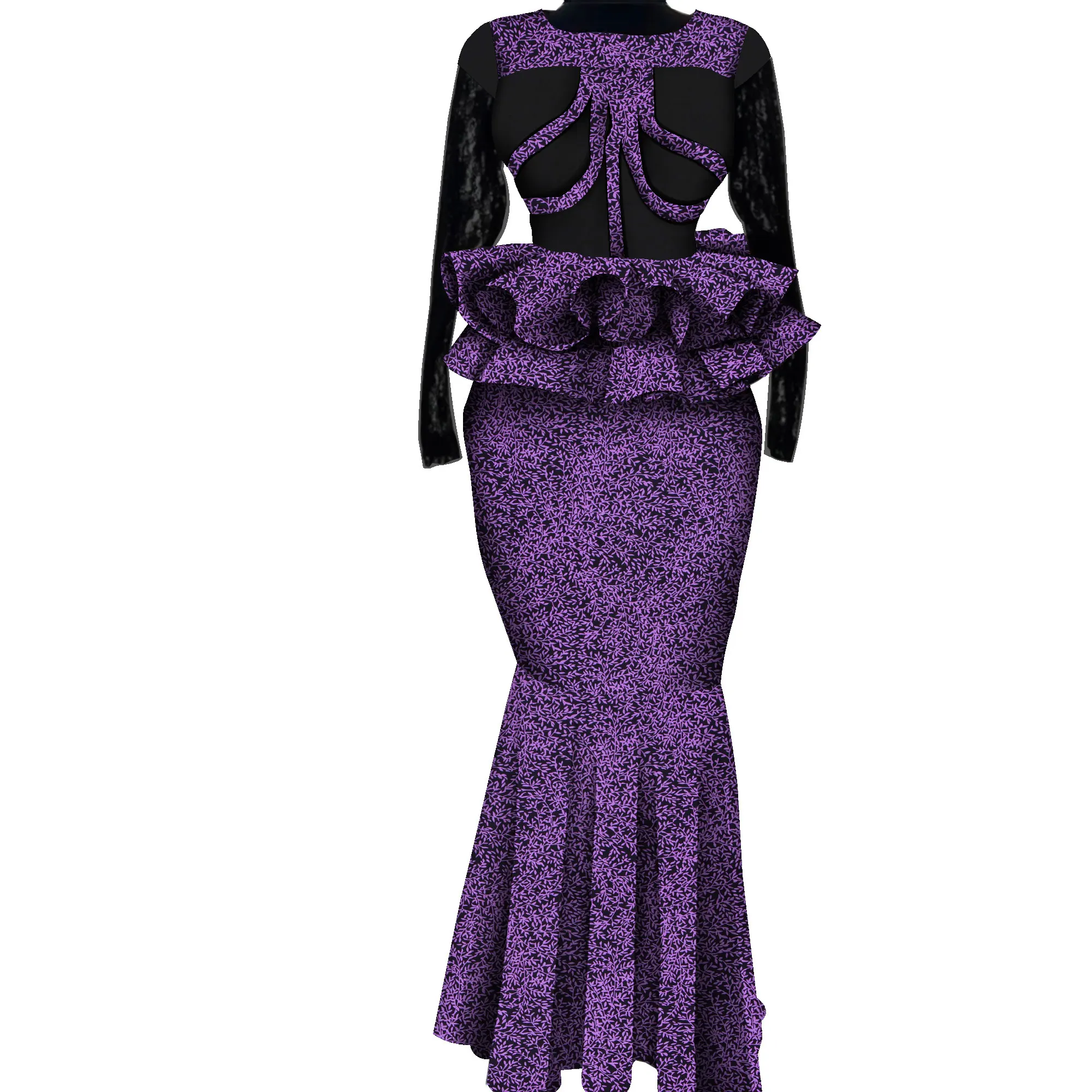 Conjunto de falda de 2 piezas para mujer, ropa con estampado africano, conjunto de top y falda de retazos, ropa de fiesta de boda de manga larga KG1324