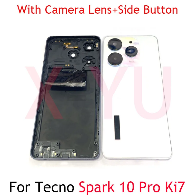 AAAA Quality For Tecno Spark 10 Pro KI7 Back Battery Cover + Middle Frame With Camera Lens+Side Button Housing Case Repair Parts