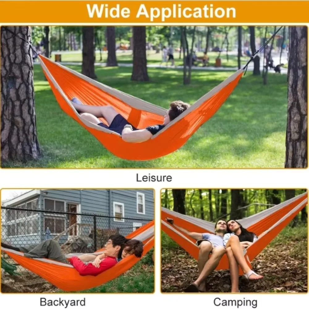 

New Double Nylon Camping Hammock Portable with Hanging Straps Hanging Bed Durable Camping Swing Outdoor
