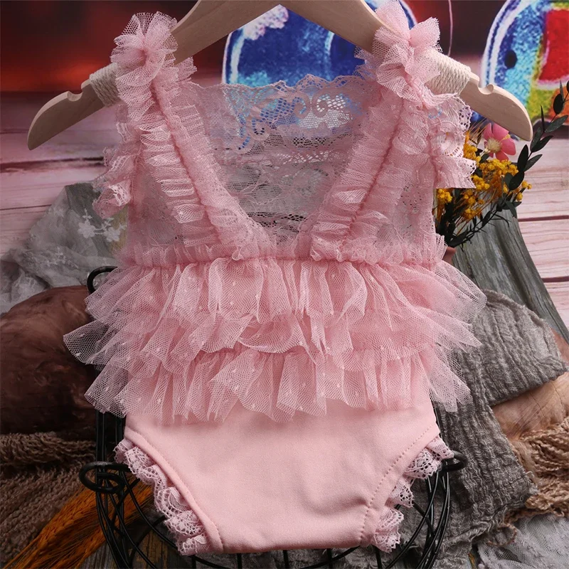 Ylsteed 2 Stücke Rosa Kleid Fotografie Outfits Neugeborenen Spitze Strampler Baby Mädchen Fotoshooting Kleidung-HD