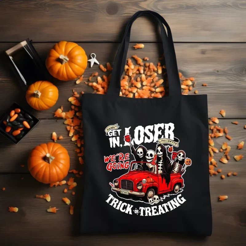 

Halloween Tote Bag Spooky Shoulder Bag with 'Get in Losers' Trick or Treat Bag & Tis The Season Vibe Halloween Party Supplies