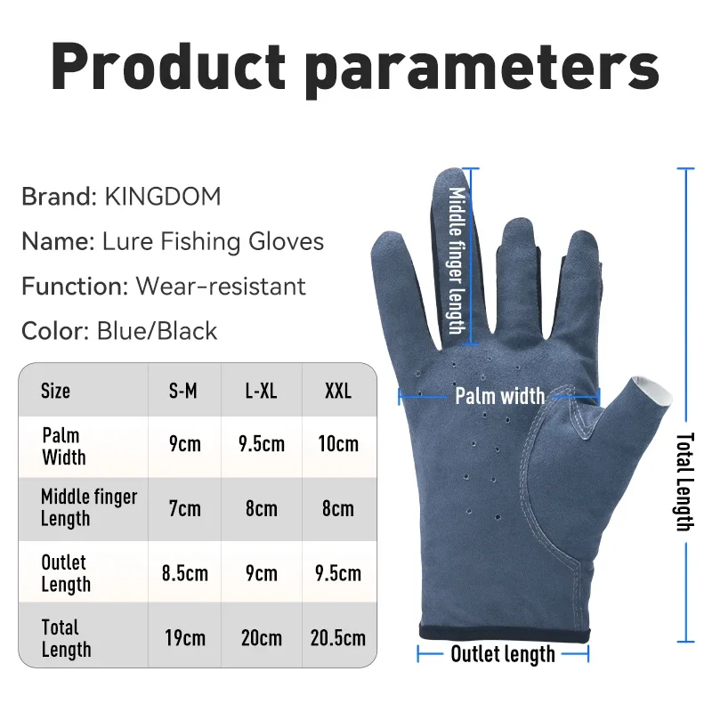 Kingdom-Anti-Slip Gloves for Fishing, 3 Finger, Durable, Breathable, Comfortable, Outdoor, Sun Protection, 1Pair