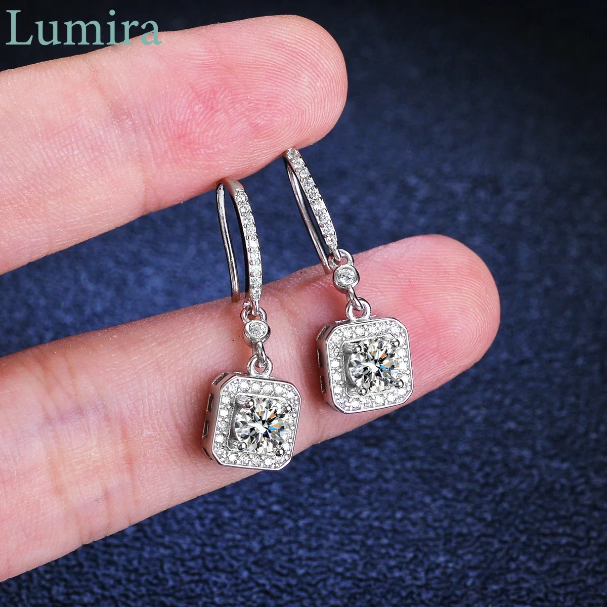 Lumia Fringe Luxury Square Wrapped Platinum PT950 Earrings Women's 0.5 Carat Moissanite Ear Jewelry Christmas Charm Gift