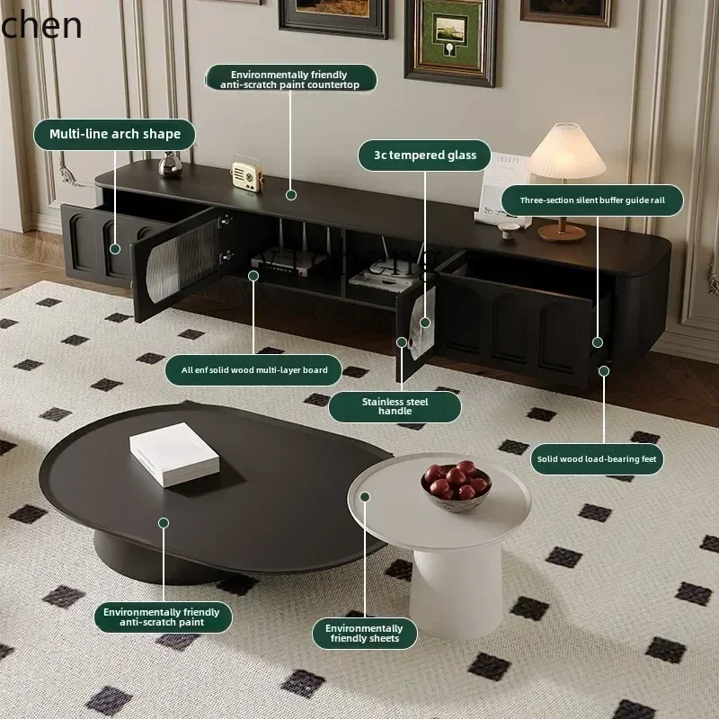 i5.15 retro TV cabinet coffee table combination modern simple living room floor cabinet solid wood medium antique TV cabinet