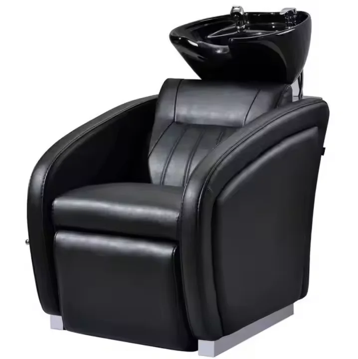 

Comfortable Backwash Shampoo Station Chair Adjustable Ceramic Hair Wash Bowl With Chair For Barber Shop Beauty Salon Equipment