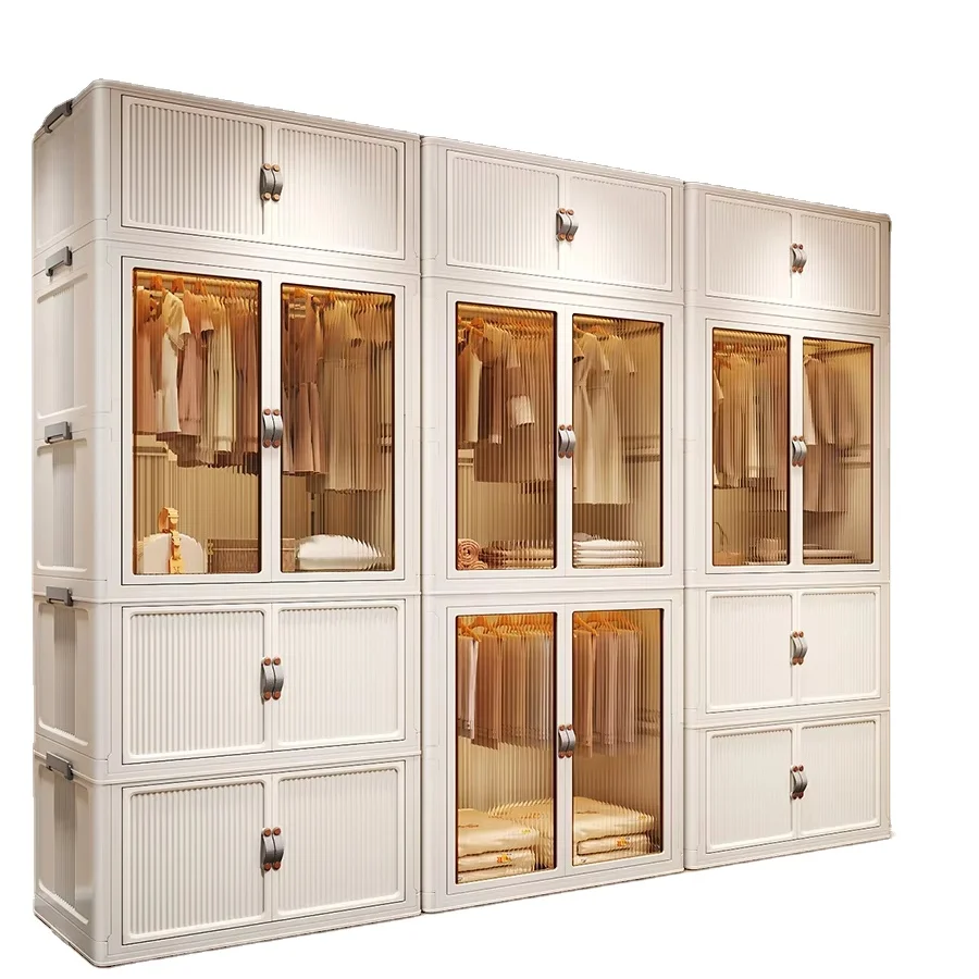 #Bedroom Assembled Contemporary Door Classic Luxury Plastic Wardrobes for Mall Living Room Cabinets Easy Assemble Storage Closet