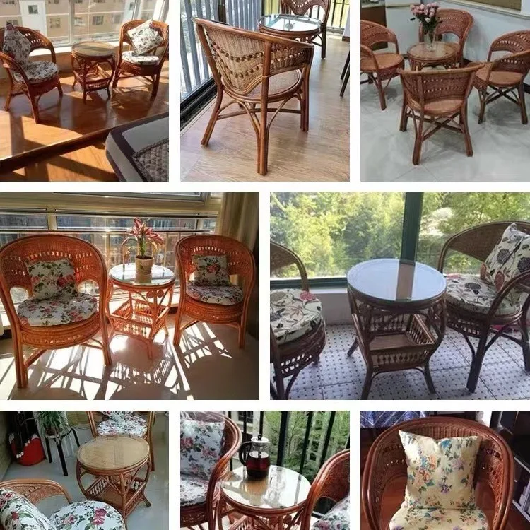 كرسي الروطان مسند ظهر واحد كرسي من الخيزران لغرفة المعيشة من الخيزران المنسوج طاولة قهوة من الخيزران الطبيعي مشاهير الإنترنت #5