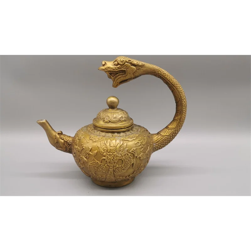 

Wholesale Copper Ware Ornaments Antique Brass Wine Pot Kettle Decoration Props Dragon Handle Pot Dragon Mouth Pot Copper Pot