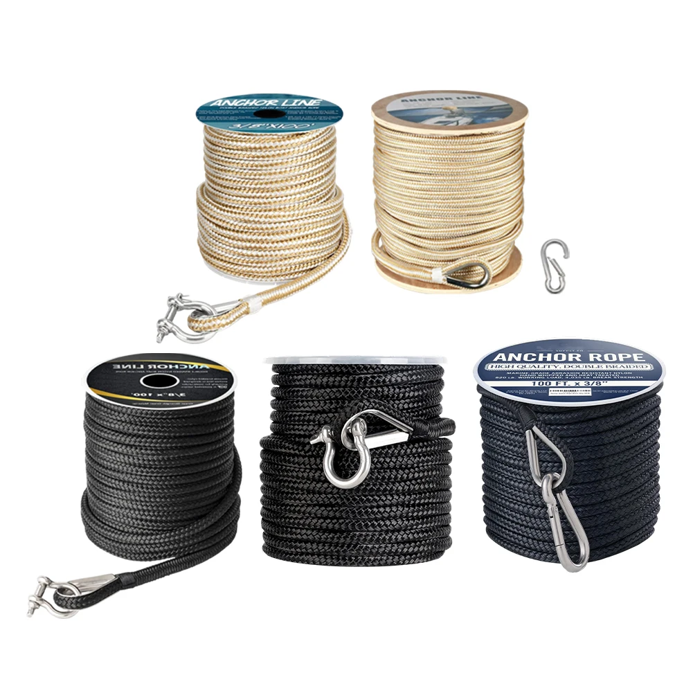 1pc Nylon Anchor Line 50/100ft 15/30m Heavy Duty Double Weaving Dock Fixed Rope Marine Ropes With Stainless Steel Thimble view 2