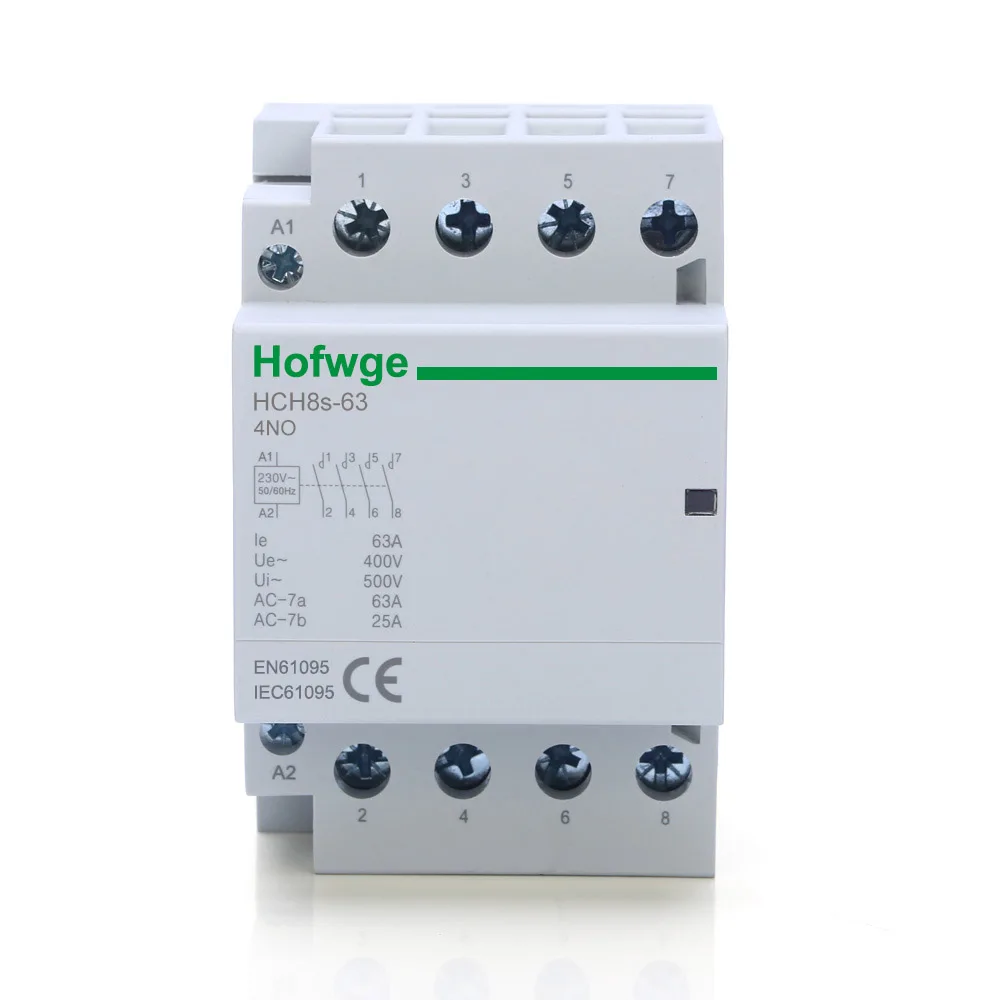 HCH8s-63 40A  Modular Contactor 4P 63A 4NO 4NC 2NO2NC 220V 110V 120V  24V Automatic Household Contactor Din Rail Type  50/60Hz