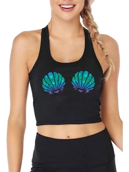 Mermaid Shiny Shell Bra Design Sexy Breathable Slim Fit Crop Top Women Beach Casual Tank Tops Gym Fitness Sports Camisole