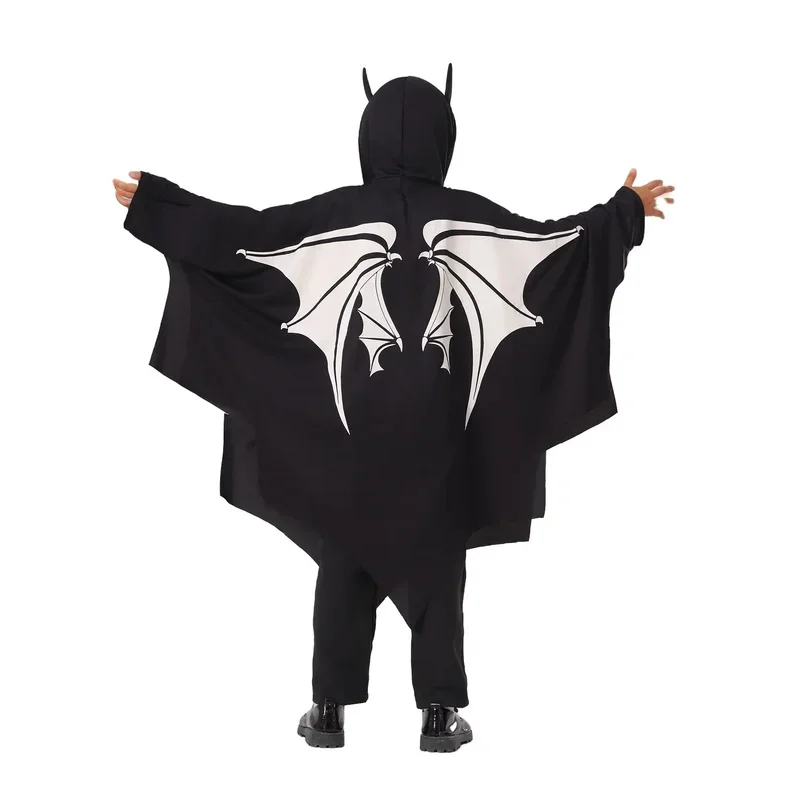 New Ghostly Bat Costume Cosplay Fluorescent Jumpsuit Cloak Halloween Costume for Kids#1#W.