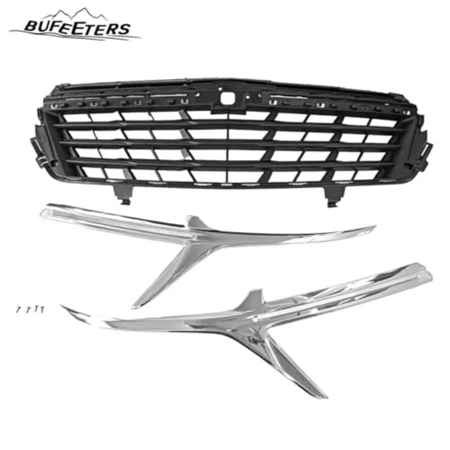 المصد الأمامي العلوي باللون الأسود مع نمط شبكي من الكروم لسيارة تشيفي إكوينوكس 2022 2023 تعزيز خارجي ممتاز للسيارات #6