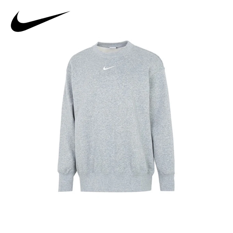 Original Nike Women\'s Gray Crewneck Sweatshirt Winter New Fleece-Lined Pullover DQ5734-063