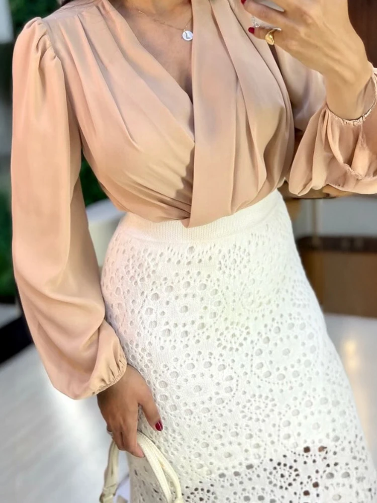 

Elegant Lady Solid Color Slim Wrap Hips Skirts Lady Summer New Commute Long Skirts Temperament Lace Hollow Out Wrap Hips Skirts