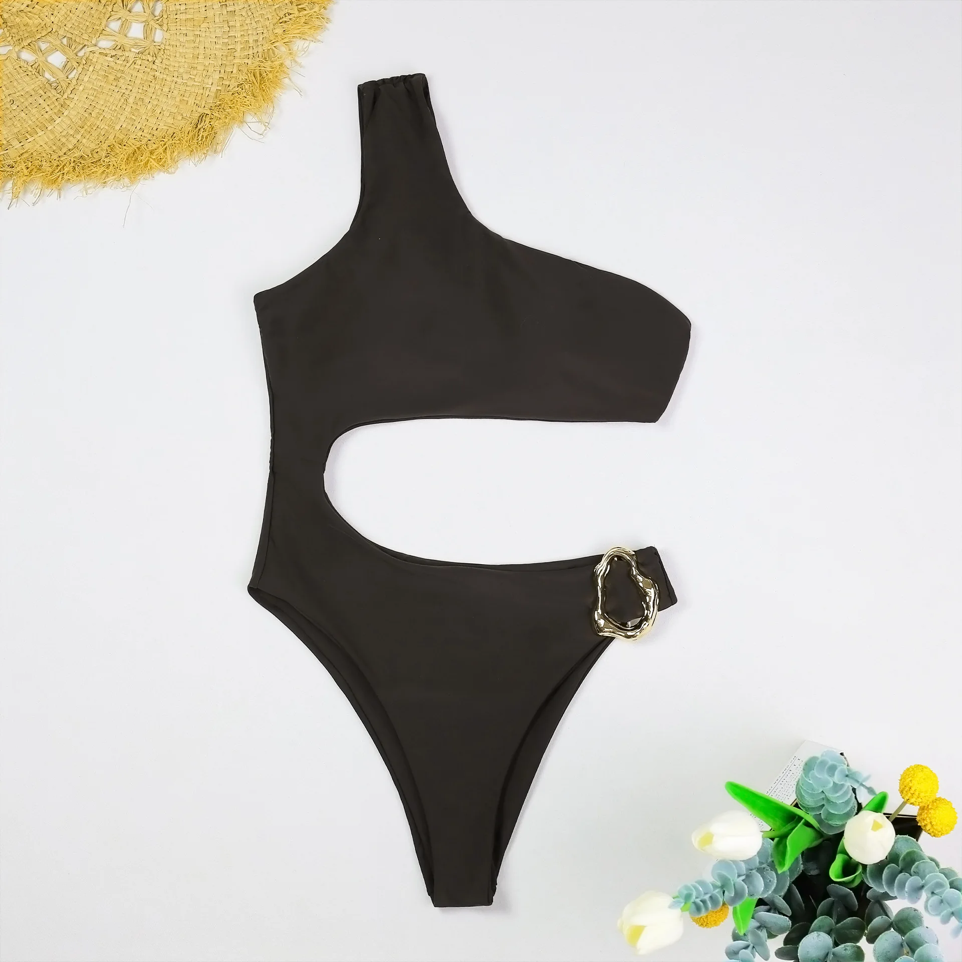 Sexy Women One Piece Swimsuit Female Swimwear 2025 Monokini One Shoulder Swimming Suit Bathing Suit Solid Biquini Beachwear