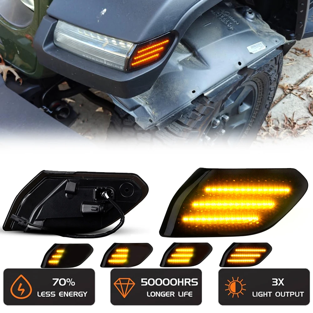 

LED Dynamic Amber Front Fender Light for Jeep Wrangler JL 2018-2021 Car Accessories Turn Signal Lamp Amber