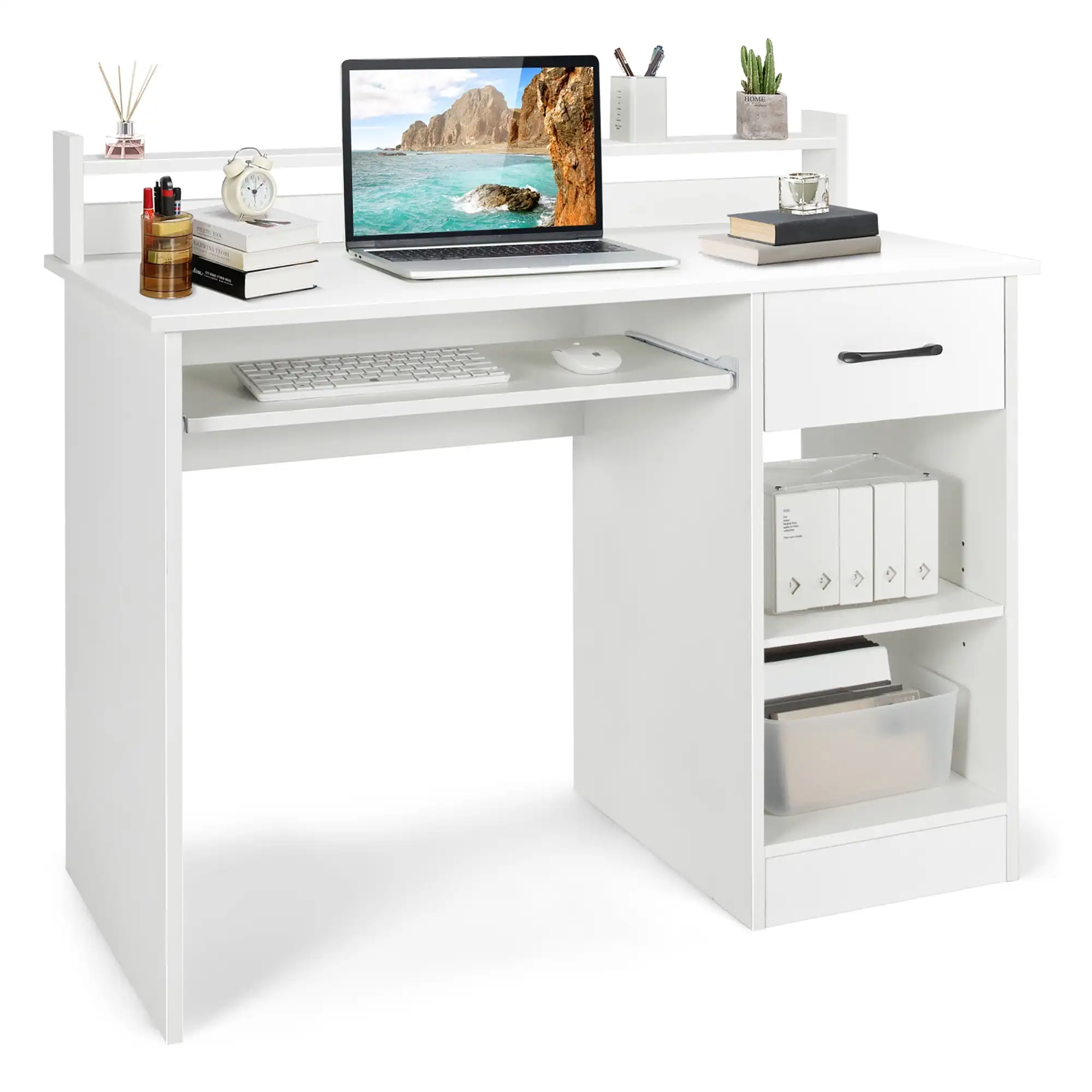 

22" Wide Computer Desk Writing Study Laptop Table w/ Drawer & Keyboard Tray White