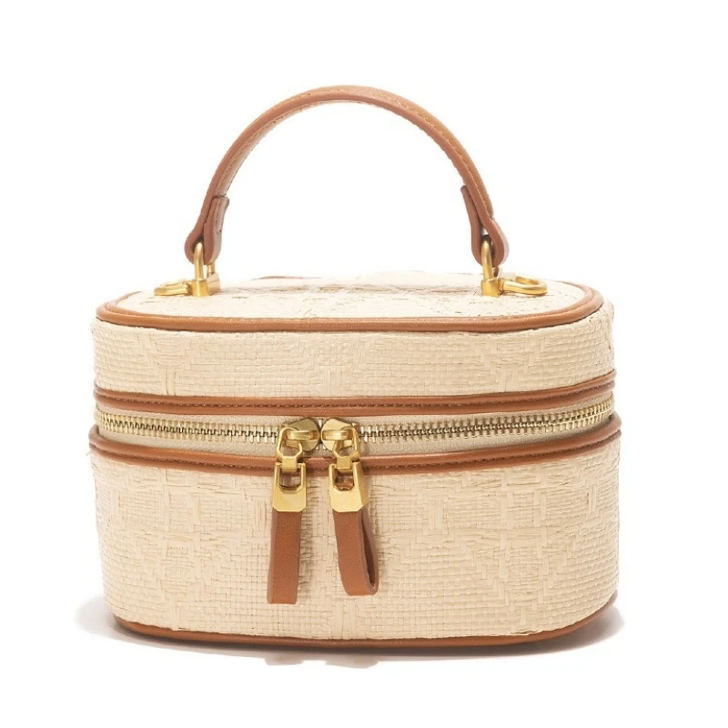 

High Quality Summer Women's Woven Box Handbag New Double Zipper Patchwork Sewing Crossbody Bag Lady Cute Clutch Bag Sac A Main