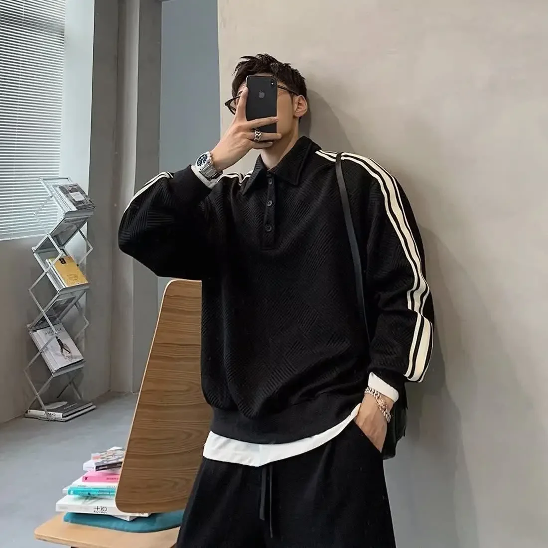 

Tops Polo Stripe White Male Clothes Sweatshirts T Shirts for Men Aesthetic Korean Autumn Luxury One Piece Regular Fit Cotton F A