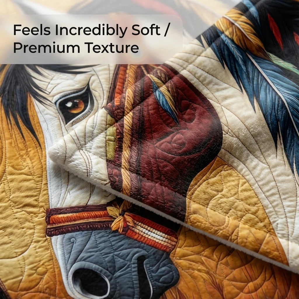 1PC Bohemian Western Horse with Patchwork Border Thick Flannel Throw Blanket, Soft Warm Throw, Perfect Gift for Adult Boys Girl