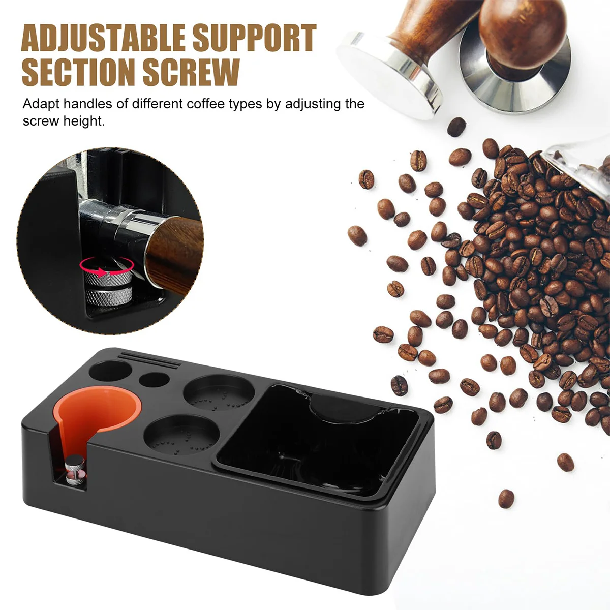 

E2 Coffee Tamping Station with Knock Box, 8 In 1 Organizer for Tamper, Portafilter Holder, Cleaning kits Puck Screen Accessories