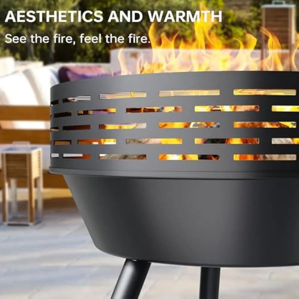 Braço de fogo externo resistente com grelha e tampa, tigela de aço de 23 polegadas para churrasco no quintal e uso no pátio