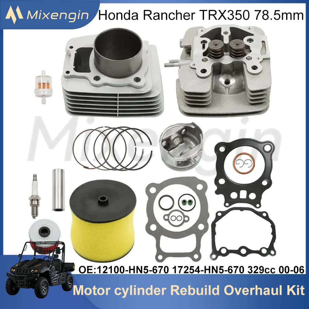 For Honda Rancher TRX350 12100-HN5-670 17254-HN5-670 Cylinder Air Oil Filter piston gasket Rebuild Overhaul kit ATV STD 78.5mm