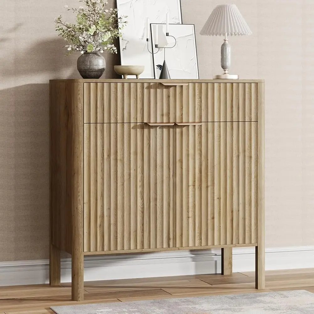 

Modern Fluted Credenza with Doors & Drawers, Storage Buffet Cabinet for Living Room, Kitchen, Dining Room, and Entryway, 31 H Oa