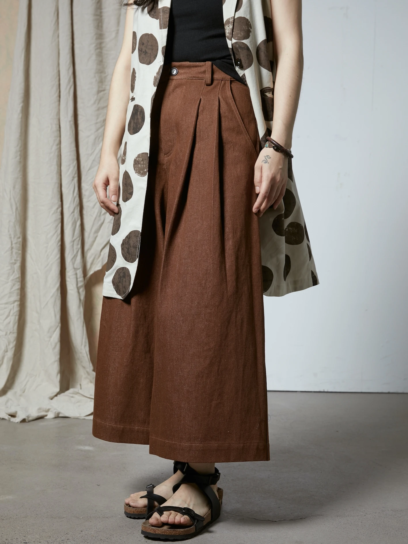 

Tendblank Pure Cotton A-Line Straight Leg Jeans Wide Leg Pants High Waist Nine Points Denim Skinnies for Women