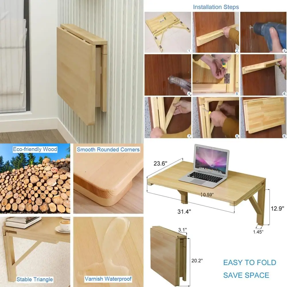 

Folding Wall-Mounted Laundry Room Table: Space-Saving Desk for Kids Dining and Small Areas