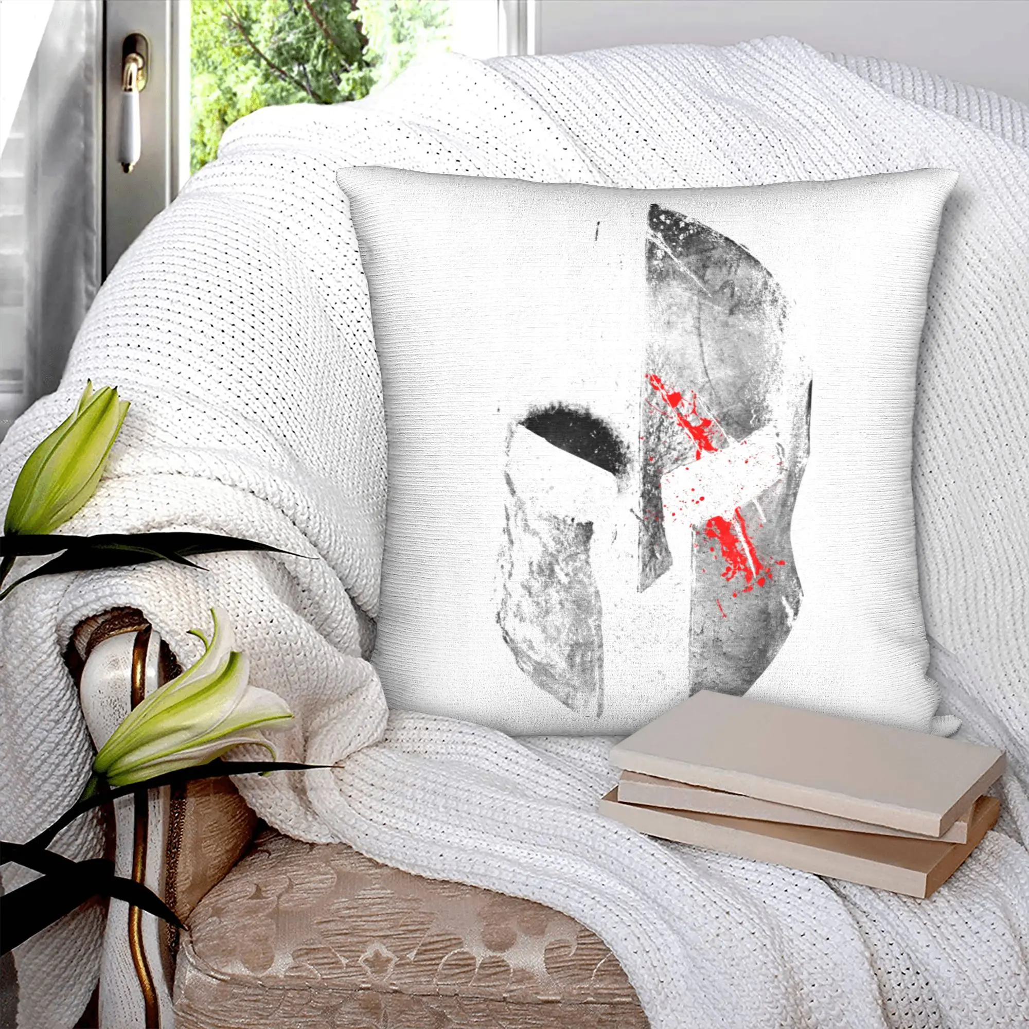 Sparta Skull Spartan Helmet Pillow Case 40x40cm Decor Home  Luxury Cushion Cover Velvet Pillowcase