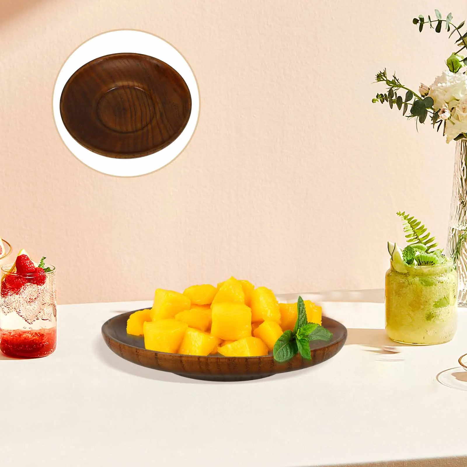 

Small Wood Sauce Plate Home Multi-Functional Seasoning Dish Coffee Cup Coaster Round Shape Condiment Container Wood Dipping