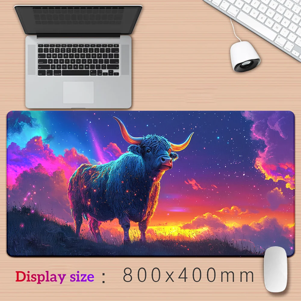 Vibrant Highland Cow Galaxy Mouse Pad Large Rubber Desk Mat Anti-Slip Soft Office Mat