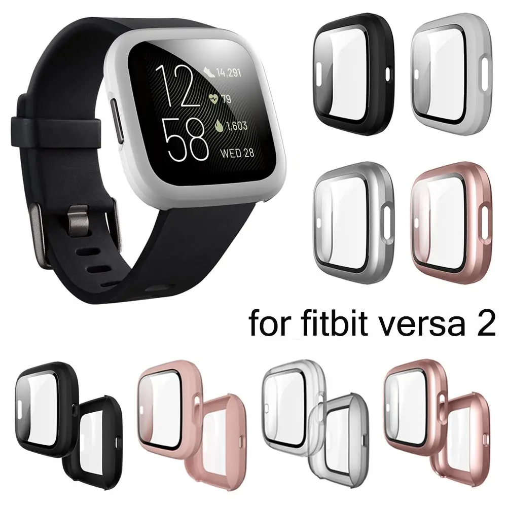 Full Cover Glass Case For Fitbit Versa 2 Hard PC Plated Screen Protector Rugged Protective Cover for Fit Bit Versa 2 Watch