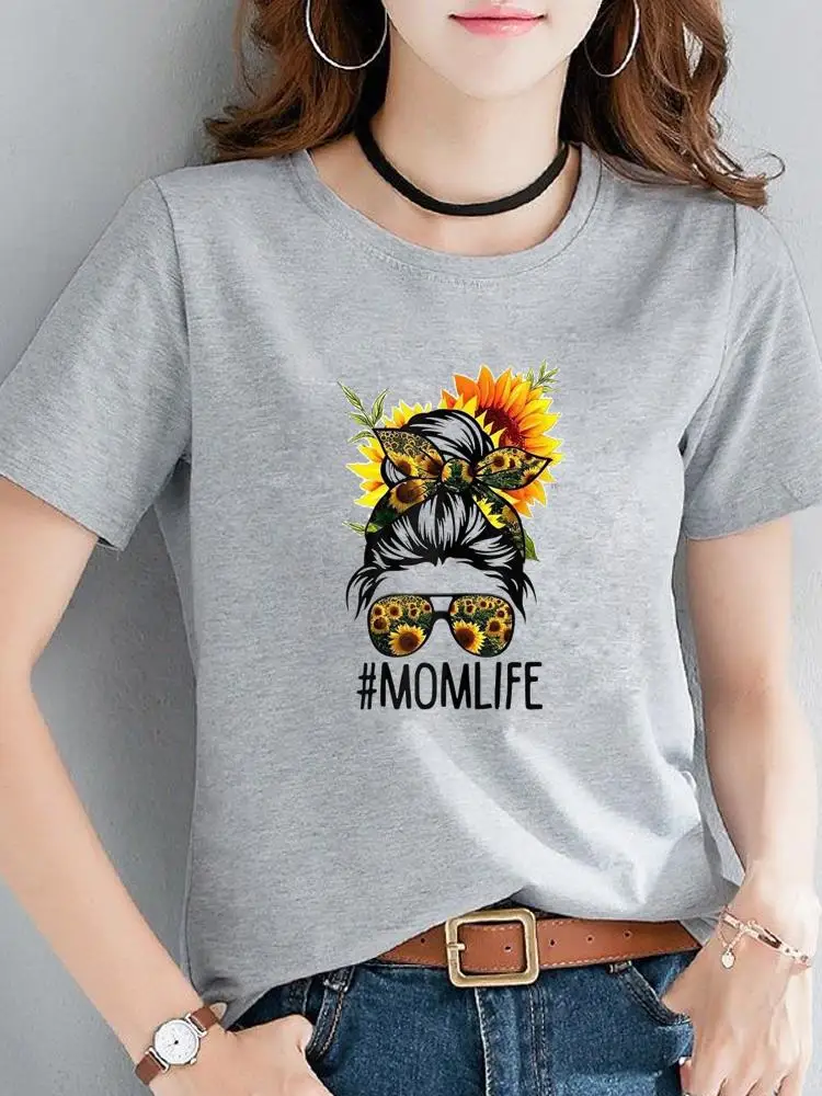 

Flower Mom Face Style Trend Casual Tee Women Short Sleeve Printed Clothing Summer T Fashion Female Clothes Graphic T-shirts