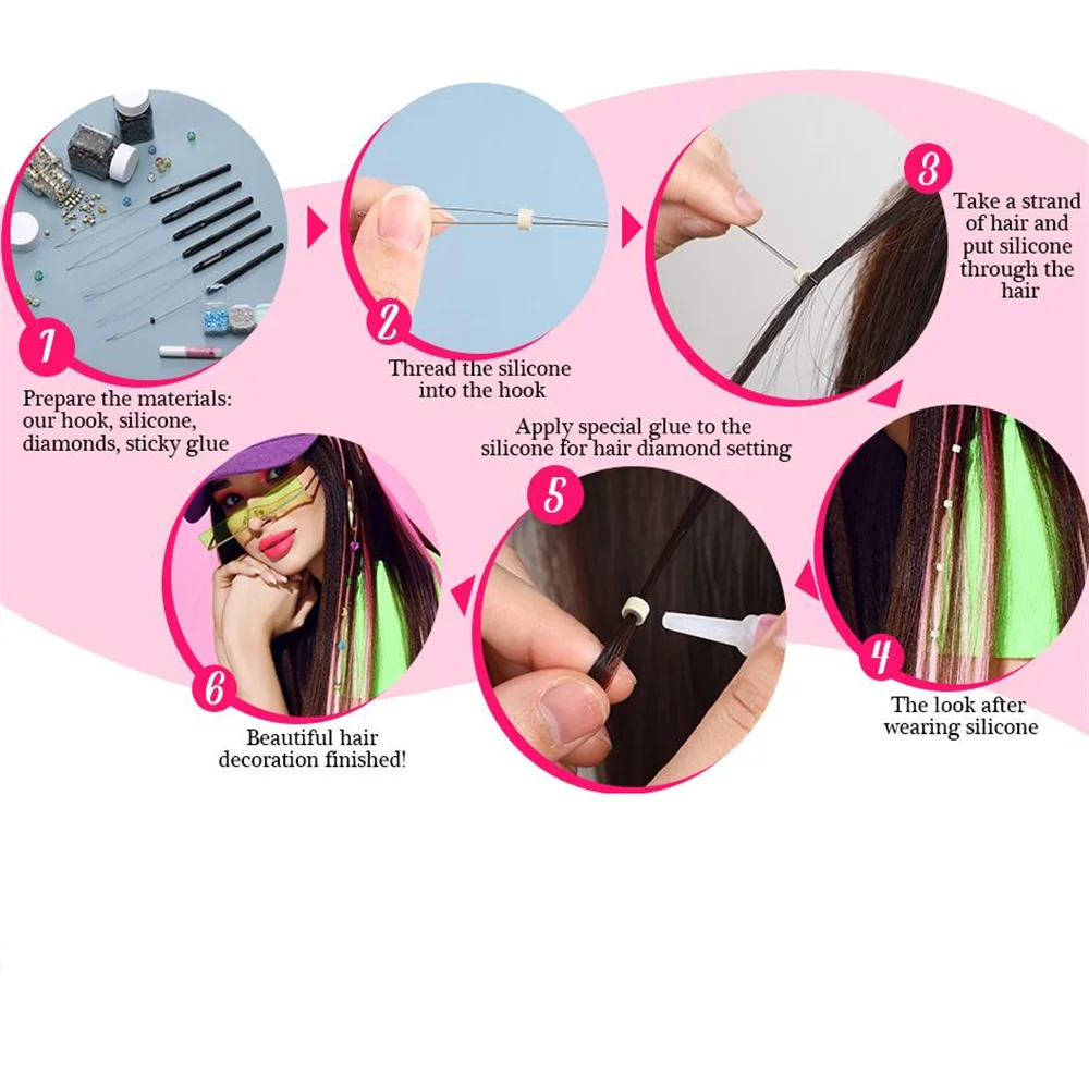 10pcs/pack New Style Hair Extension Loop Needle Threader Pulling Hook Tool and Bead Device Tool Black Loop Threader for Hair image 2