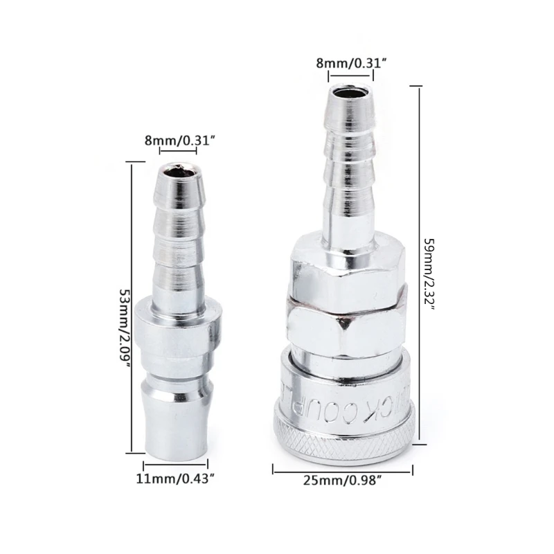 2 Pcs 8mm Pneumatic Air Line Hose Quick Release Coupler Connectors Compressor