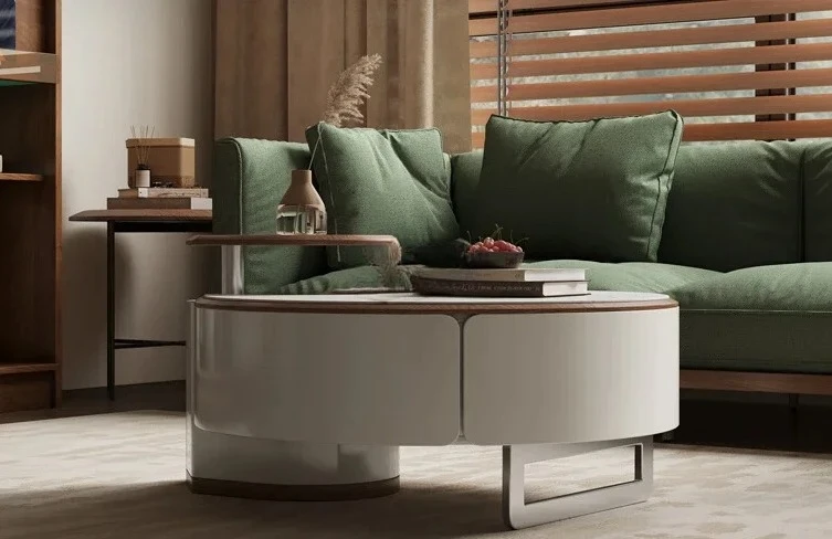 

Italian minimalist rock slab coffee table living room storage household high-end round tea table