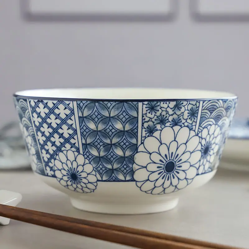 Japanese Blue And White Rice Noodle Bowl Dessert Soup Bowl Egg Steamed Bowl