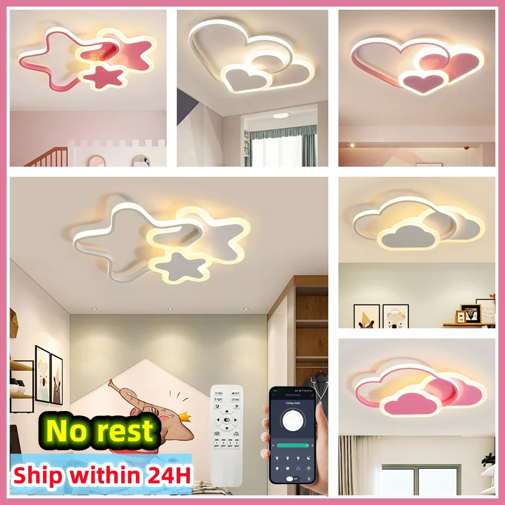 Led Star Ceiling Lamp For Childrens Girls Room Bedroom Study Cloud Ceiling Light Heart Shape Pink Child Kid Chandelier Lighting