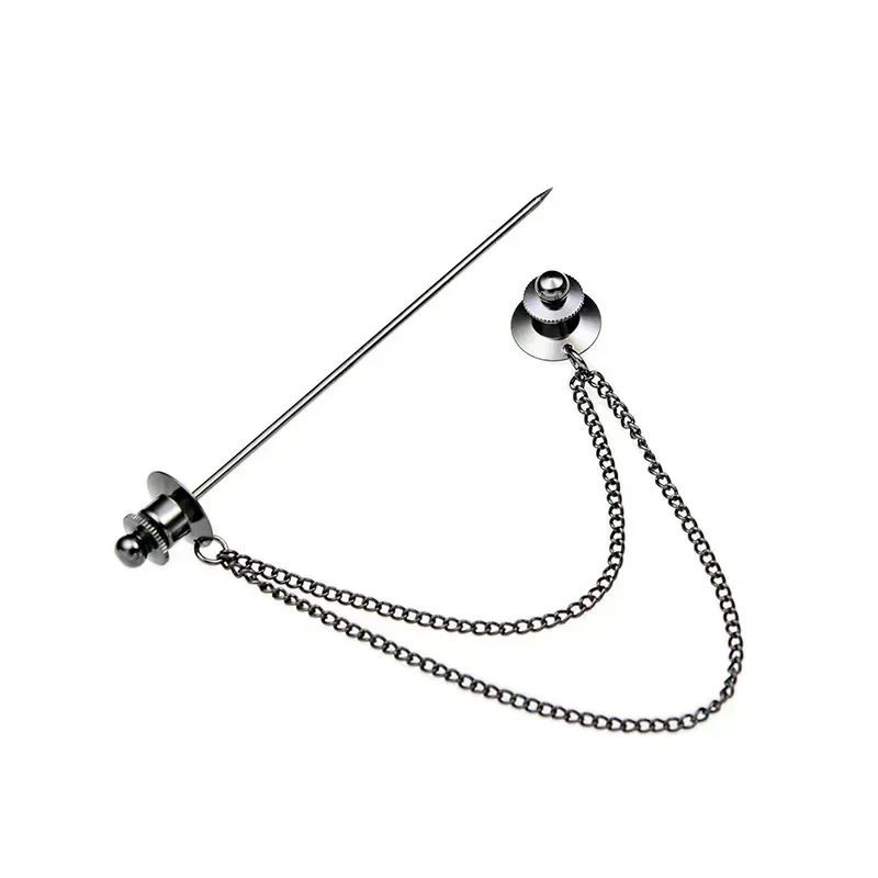 French Shirt Collar Needle Brooch Prevent Exposure Unisex Business Wedding Ceremony Copper Fringed Chain Classic High Quality