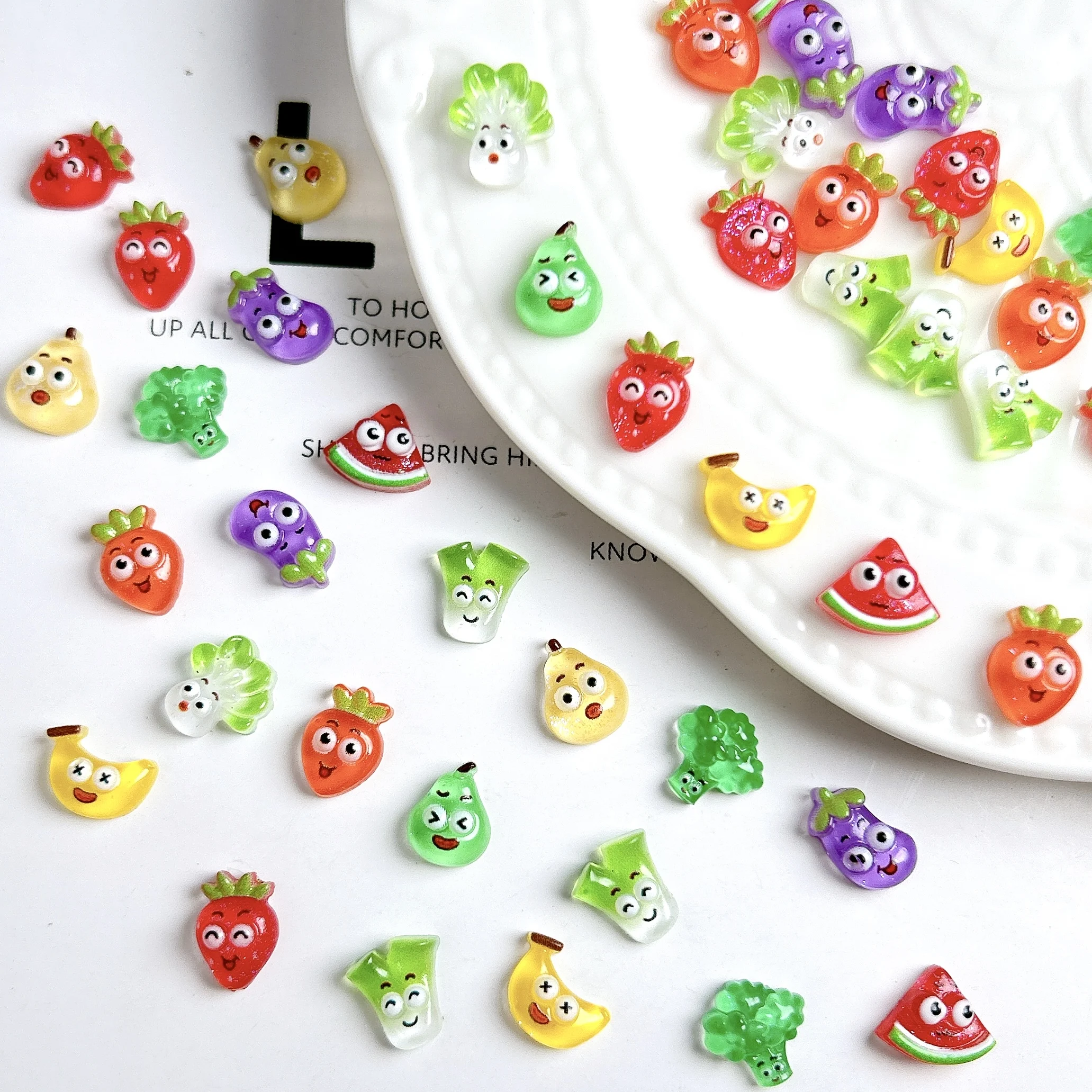 20 pièces nouveauté créatif échalote aubergine carottes légumes ongles breloques peculiar banane poire Fruits résine Nail Art décorations bricolage