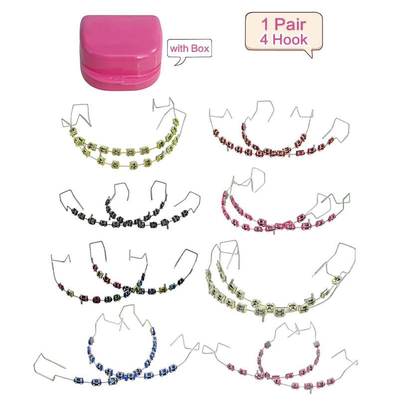 

2Pcs Boxed Temporary Tooth Decoration With 4 Hook Metal Wires Multicolour Metal Bracket Ligature Ties Dentist Tools