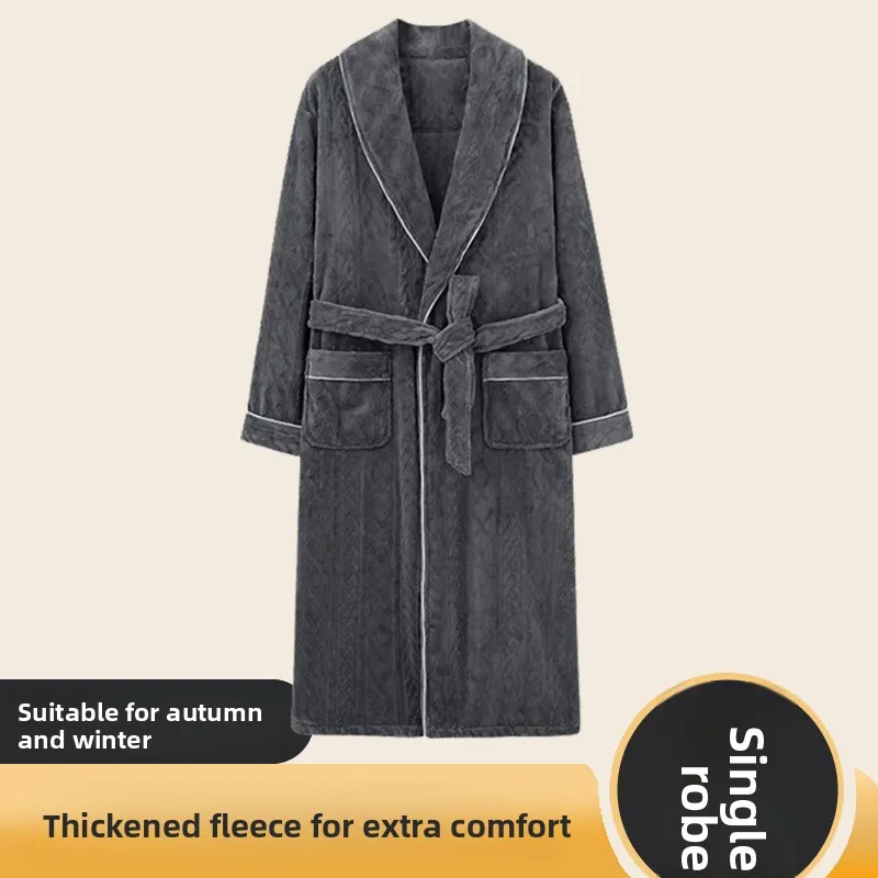 Men's Long Thickened Flannel Robe Autumn Winter Home Clothes Couples Warmth Sleepwear Soft Cozy Bathrobe Home Comfortable Paj...