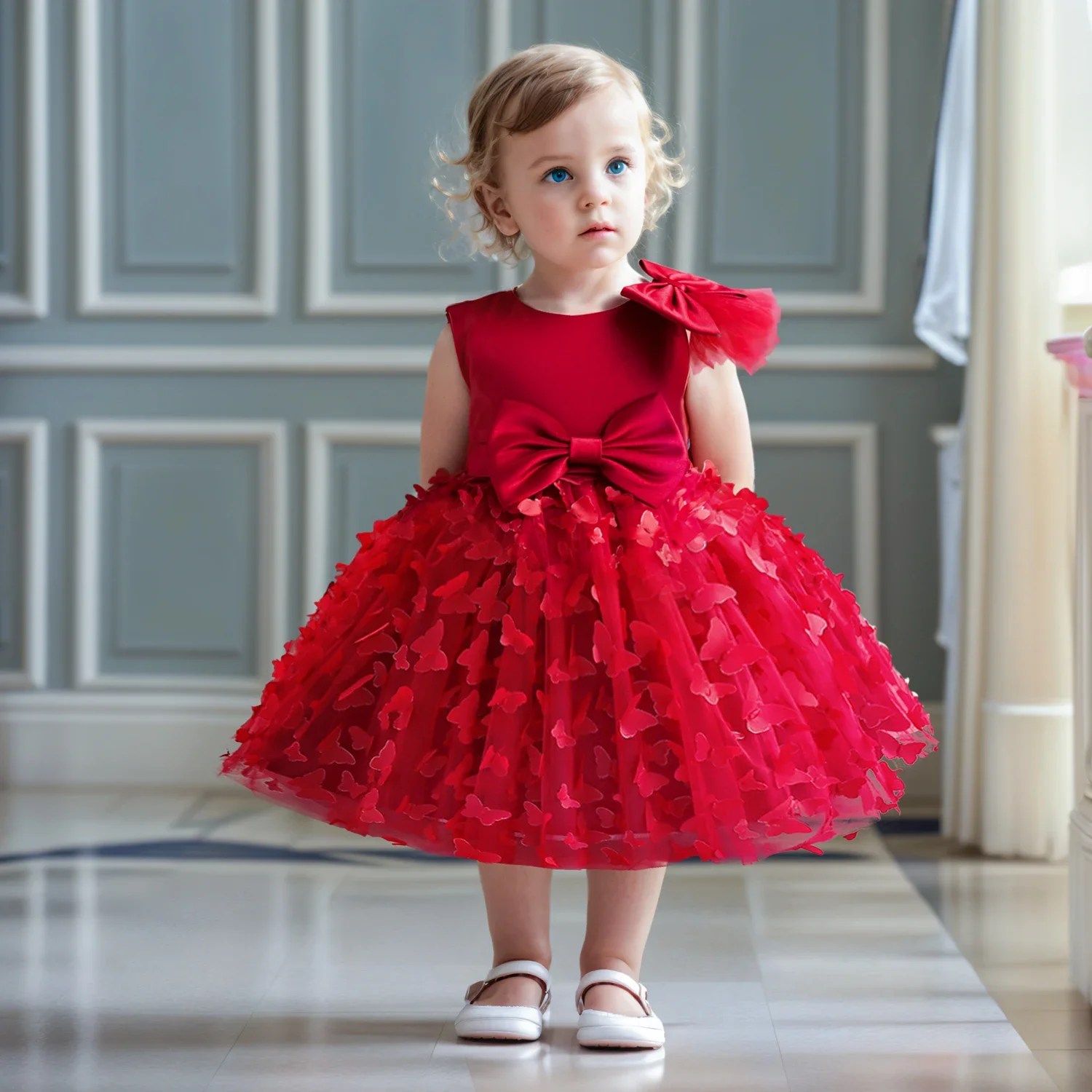 Toddler Baby Girl Dress Newborn Infant Baptism Birthday Dress Butterfly Tutu Princess Dress Baby Girls Wedding Party Gown 1-5Yrs